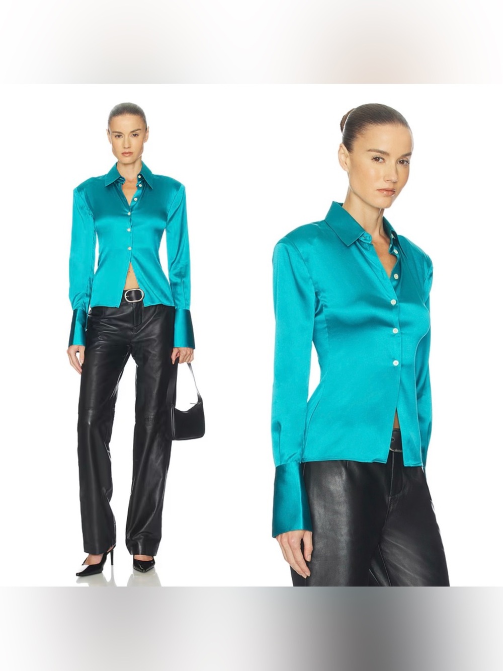 NWT HELSA The Silk Charmeuse Shirt in Cerulean Blue